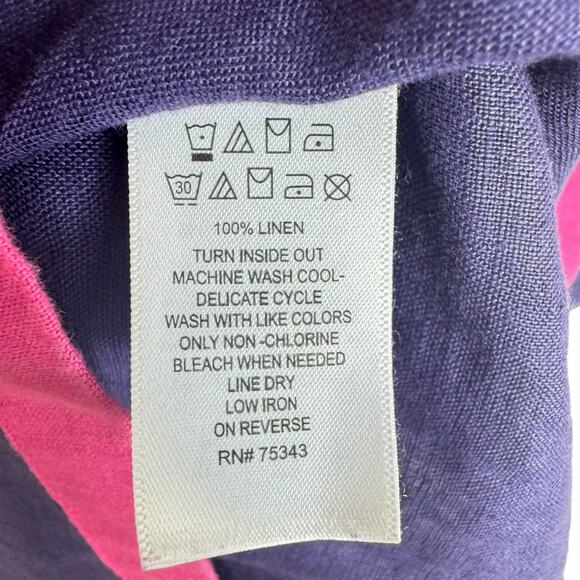 Sigrid Olsen 100% Linen Purple Pink Trim Split Neck Mini Shift Tank Dress Size L - Picture 4 of 4